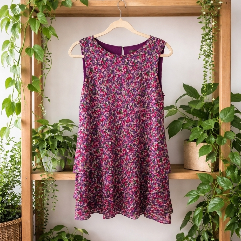 Lauren Ralph Lauren Floral Ruffle-Hem Mini Dress in Purple Mix Size 12 - Picture 5 of 9